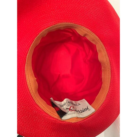 Small ( 6 3/4) Vintage Oleg Cassini Red Patent and Woven Hat Young America - Picture 6 of 6